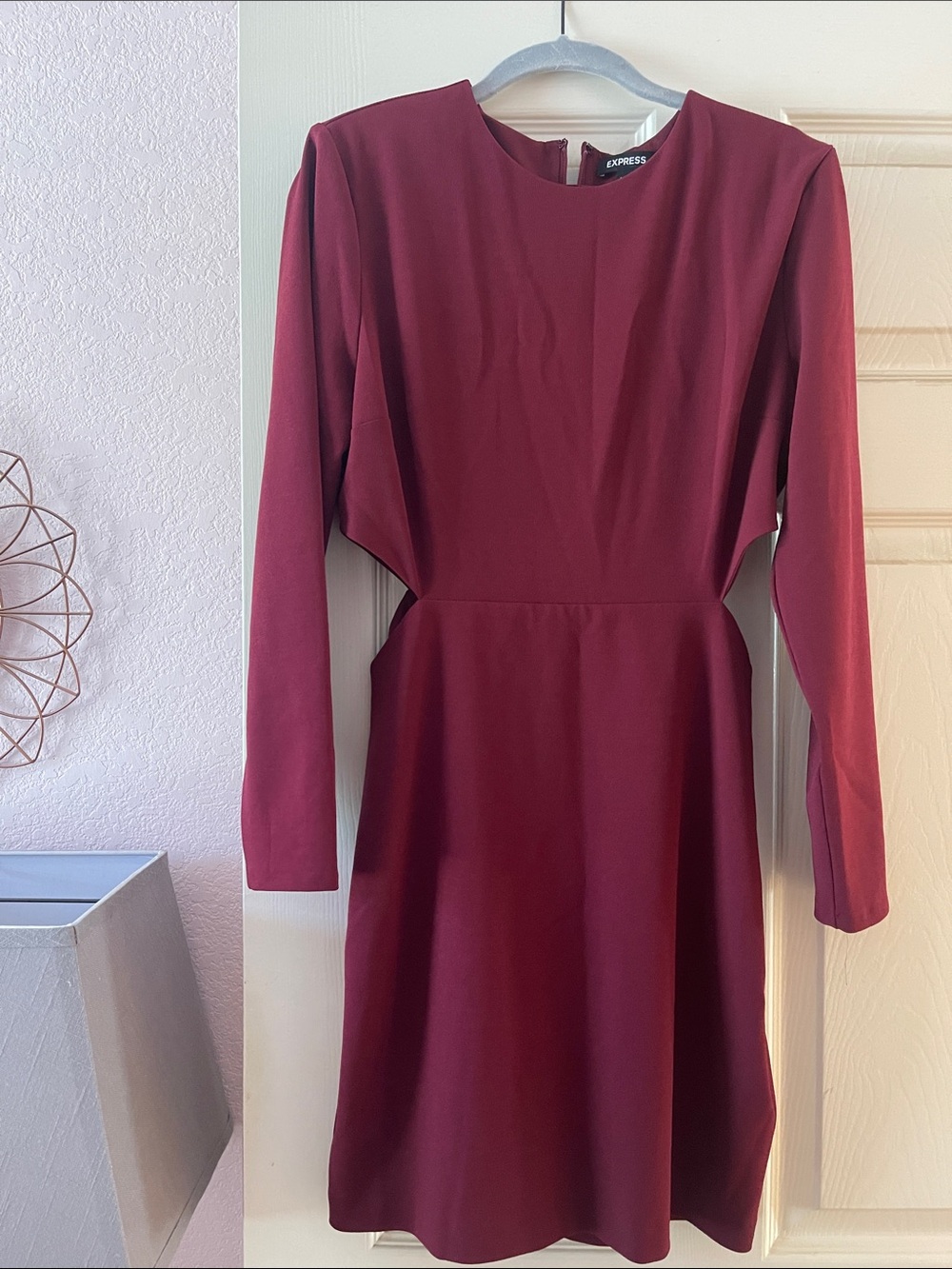 Express Long-Sleeve Cutout Dress in Wine